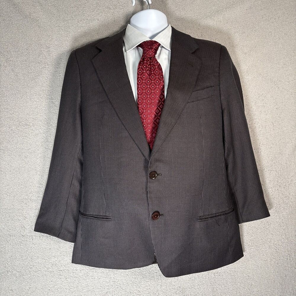 Armani Collezioni Blazer Size 42R Black Blue Geometric Silk Wool Neiman Marcus